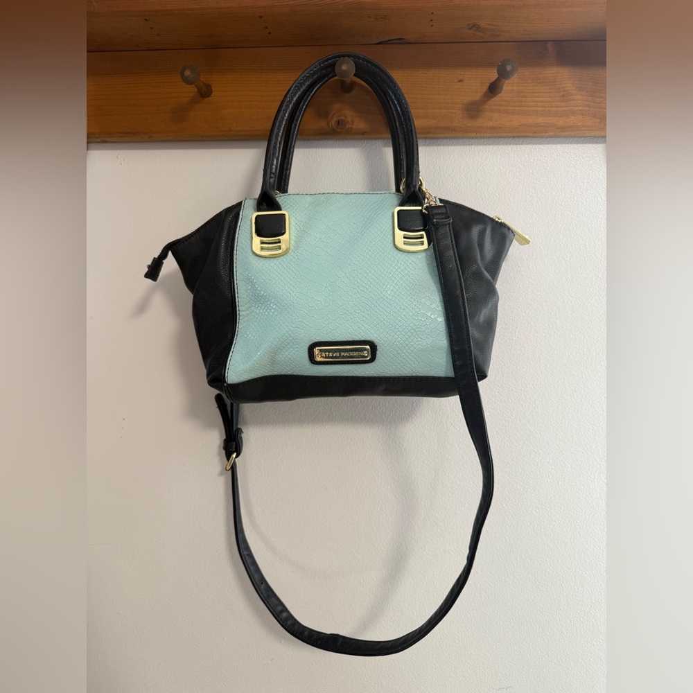 Steve Madden Black and Light Blue Faux Snake Skin Satchel
